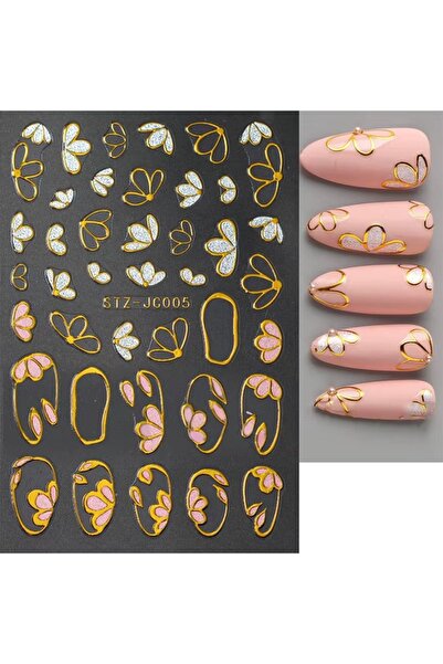 delis Marquise nail stickers, STICKER102, White/Gold