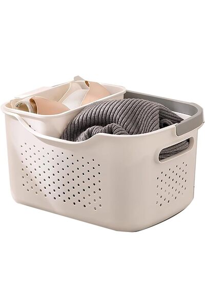 Arabest Plastic Laundry Hamper, 2 Section Dirty Clothes Hamper, Large Portabl...