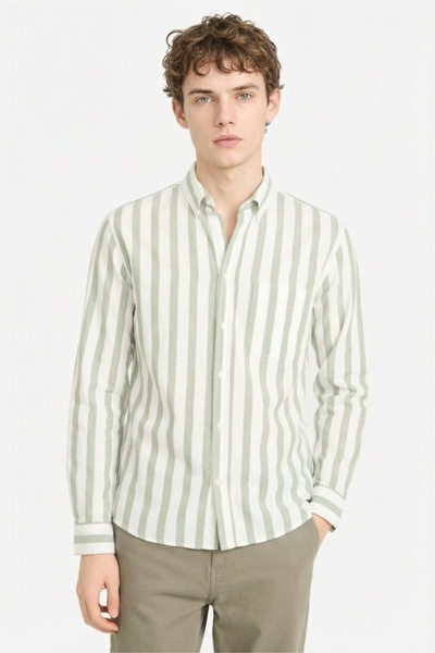 DeFacto Cămașă cu mânecă lungă pentru bărbați D6114AX/GN460 VERDE DESCHIS