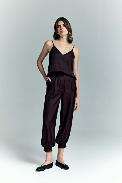 Sateen Tosca Pants - Burgundy