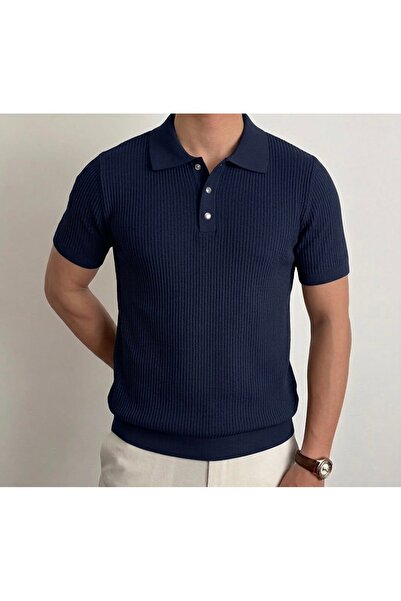 ModaYaren Men's Polo Collar T-Shirt with Snap Detail Corded Fabric - C1T-1239