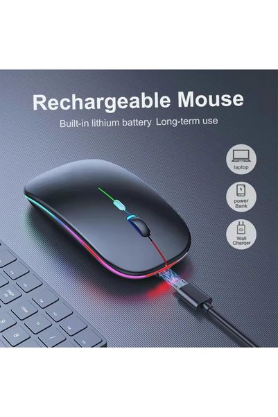 Generic ماوس ألعاب مريح مزود بإضاءة خلفية RGB قابلة للشحن، لاسلكي، متوافق مع USB، صامت.