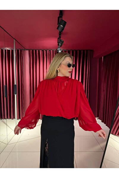 Serpirella Butik Bluză cu guler cu șireturi și talie elastică