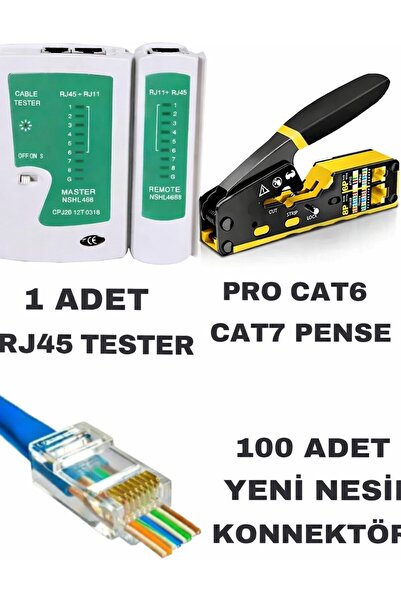 arestech RJ45 Cat6/Cat7 Makaslı Profesyonel Tip Pense+HadronKabloTest+ 100lü ...