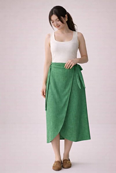 bb butik basic Sofia Linen Side-Tie Skirt Hkn34