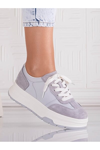 ANGEL BLUE Women's Casual Grey Shoes in Suede Leather and Textile Narella, Si...