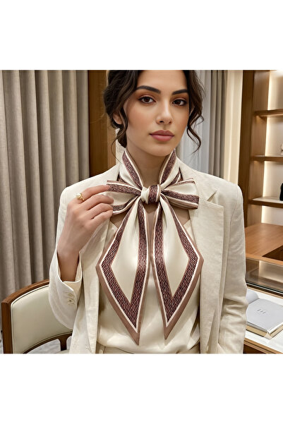 josef mariyy Geometric Patterned Saten Tie-Detail Long Scarf & Belt