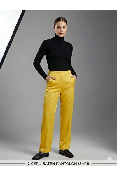 Kutaf Women's High Waist Satin Trousers 2 Pocketed Relaxed Fit Stylish Casual...