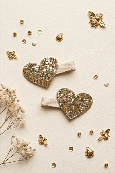 chipiques Set of 2 Gold Glitter Heart Clip Clasps