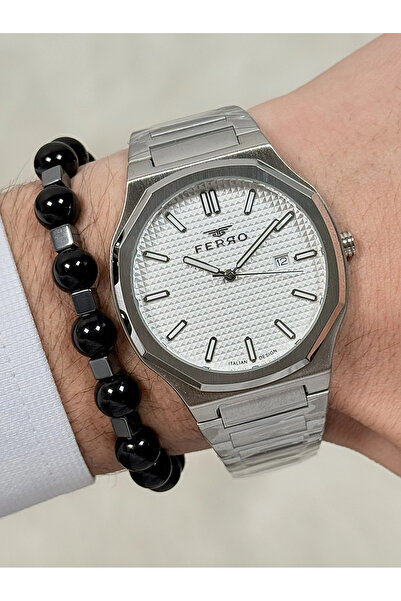 FERRO Silver Steel Cord Men's Wristwatch Clock Fm40151A-A 3 Atm Waterproof 2-...