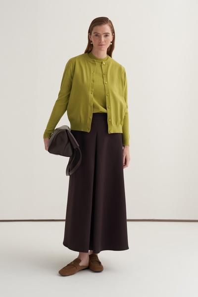 EBU Prive Women's Viscose Knitwear T-Shirt Cardigan Set Oil Green