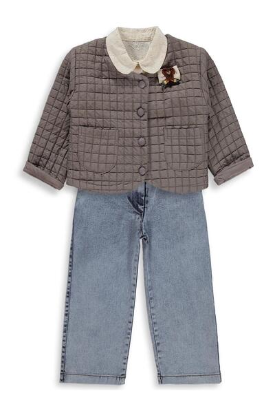 Obelia Girl's Cardigan and Shirt Set for Ages 2-5 - Brown