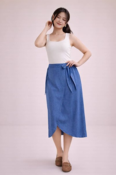 bb butik basic Sofia Linen Side-Tie Skirt Hkn34