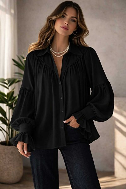 ECK MODA Women's Casual Fit Oversized Ruched Low Shoulder Textured Shirt - Cu...