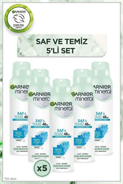 Garnier Mineral Saf ve Temiz Kadın Sprey Deodorant 150 ml x 5 Adet