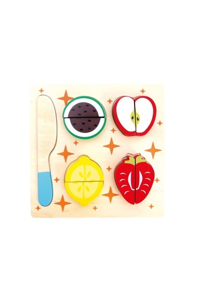 Bino Puzzle educativ cu Fructe de feliat din lemn, 18x18x2 cm, 10 piese