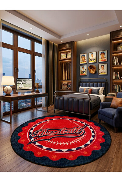 Brillant Baseball Lateks Taban Kırmızı-Lacivert Renk Çocuk-Genç Odası Halısı