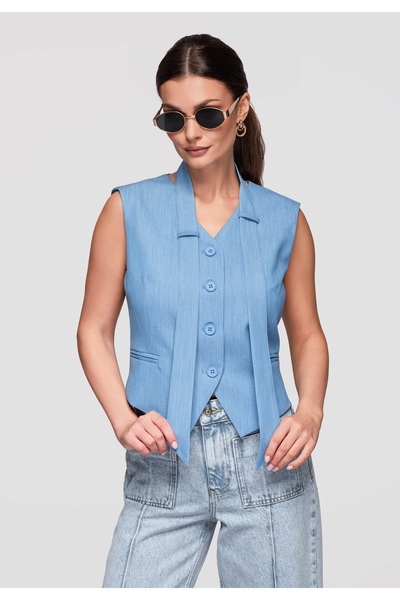 OMBRE Women's Elegant Vest OW-VE-E0004 Slim-fit Modern Blue