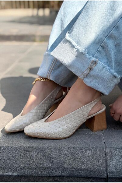 I Love Shoes Meladina Heeled Shoes Beige Matte Leather Knitted Patterned