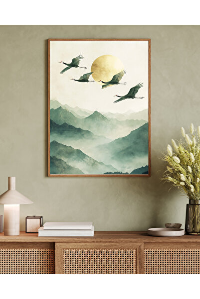 Tuba Decor Tablou într-o singură bucată cu ramă din lemn, serie de artă japandi