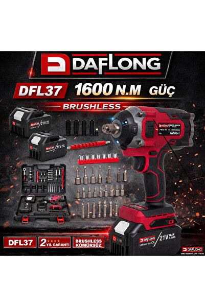 DAFLONG 21V PROFESYONEL 15 PİLLİ KÖMÜRSÜZ 1/2 1600NM TORKLU SOMUN SIKMA MAKİN...