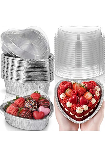 Arabest 12-Piece Heart Shaped Baking Molds with Lids, 12oz Aluminum Foil Cupc...