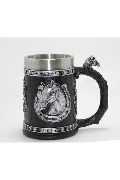 Livenda 3D Embossed Horse Bust Stainless Steel Mug Cup