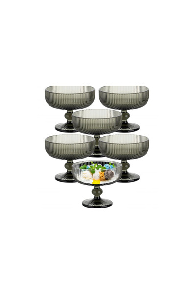 FLORINA Set of 6 Vacanza Ice Cream Cups, Grey Glass, 310 ml, 5905031351716