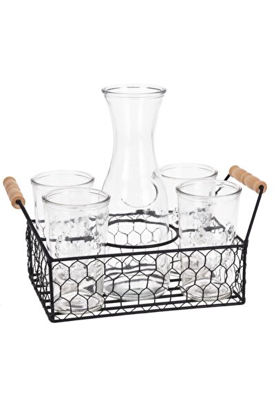 Excellent Houseware Σετ 4 γυάλινων ποτηριών, με καράφα και μεταλλική βάση, 6 ...