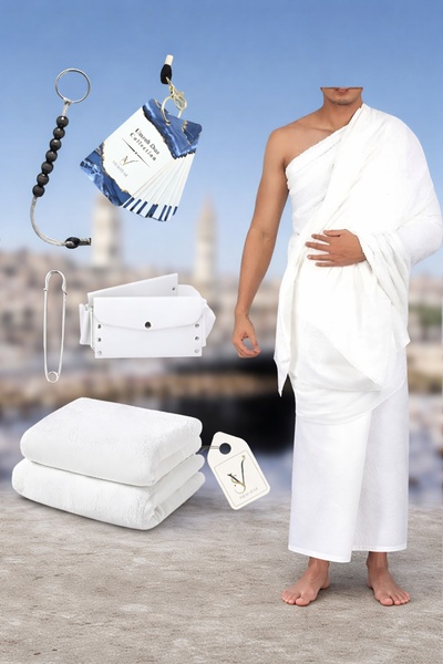 View star Ihram Set for Men 5pcs – Hajj Umrah Towels, Belt Bag, Tasbeeh, Pins...