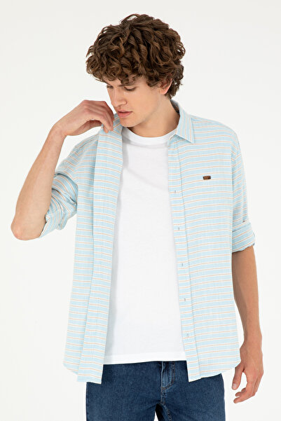 U.S. Polo Assn. Men's Light Blue Shirt With Striped And Applied Logo