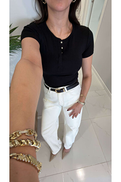 BİRCANÇİL Dlvin Siras Black Snap Button Short Sleeve Blouse