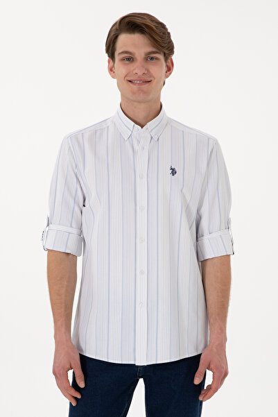 U.S. Polo Assn. Cămașă Bărbați Pe Alb Cu Dungi Verticale Albastru Deschis Și ...