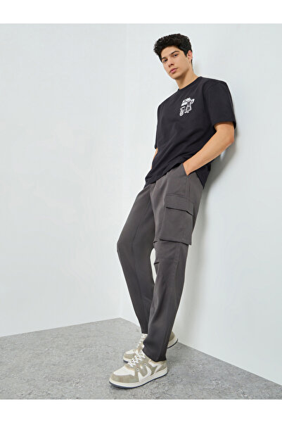 Take Two By Styli Men Charcoal Pocket Cargo Pants with Drawstring