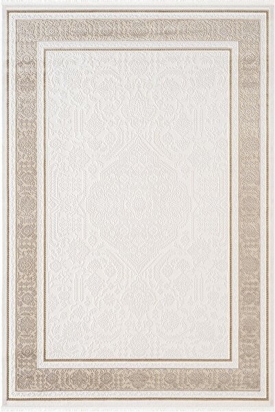 Karmen Halı Jade JD001B Beyaz Halı Klasik Gold Çerçeve Desenli Triko Akrilik ...