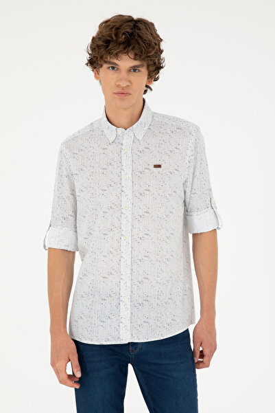 U.S. Polo Assn. Men's Shirt in White with Patterned and Discreet Logo