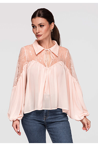 OMBRE Femei Bluză Dantelă Elegantă OW-TS-E0026 Rose