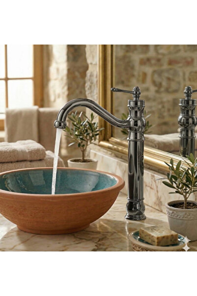 DUREVO صنبور حوض غسيل بتصميم عتيق - صنبور حمام بتصميم ريترو بلون مدخن لامع