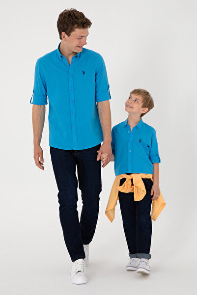 U.S. Polo Assn. Men's blue coral hidden logo shirt