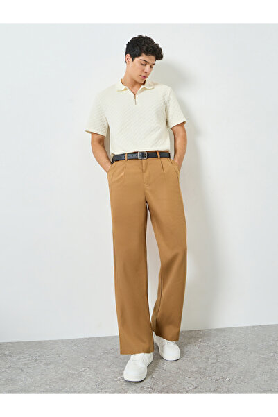 Take Two By Styli Men Brown Wide Leg Trousers