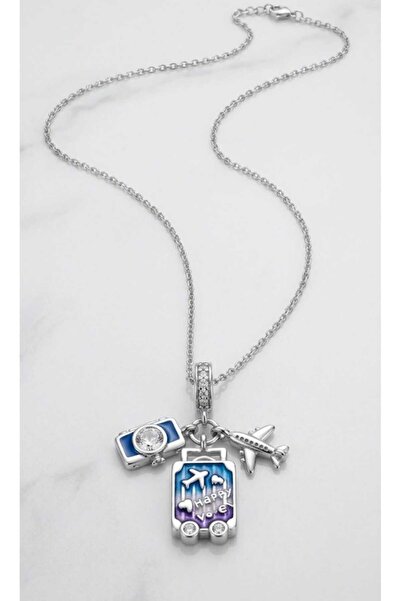 Meyra Accessories meyra 316L Çelik Kadın Kolye - Ruj Ayakkabı Alışveriş Temalı Gümüş Renk Charm Kolye kararmaz hediye