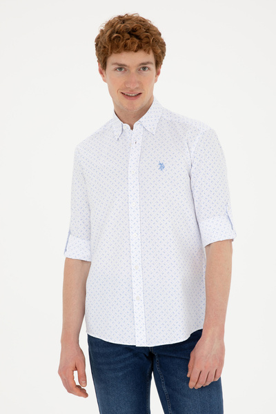 U.S. Polo Assn. Cămașă Bărbați Alb/ Albastru Deschis Cu Model Abstract Și Log...