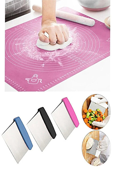 TUMU LIFE Silikon Ölçekli Hamur Açma Matı Ve Hamur Kesme Spatula Seti Baklava...