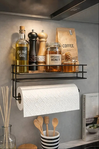 TUMU LIFE Yapışkanlı Raflı Kağıt Rulo Havluluk Peçetelik Ve Baharatlık Mutfak...