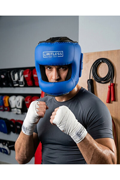 Limitless Fight Gear Full Face Headgear Blue (Nose and Face Protection)