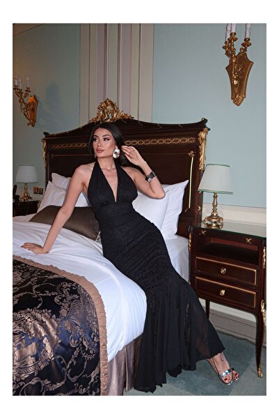 ESRAHELVACI Boyun Tie-Detail Lace Long Dress