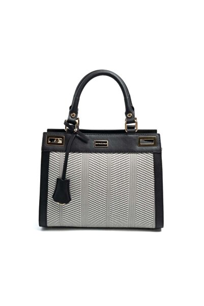 Silver Polo Silver & Polo Sp1174 Women's Clutch Bag Straw Black White-Black