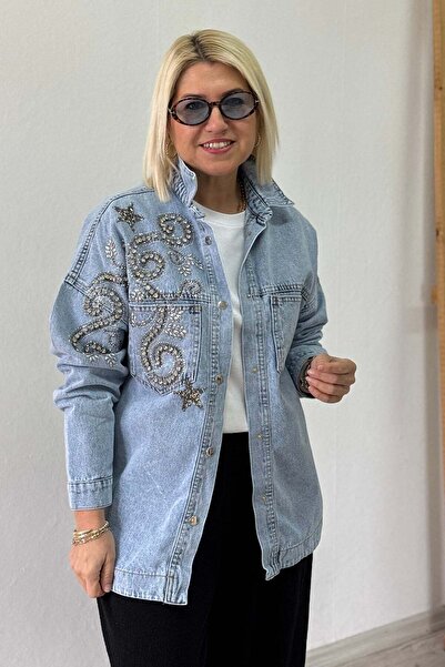By Esra Celkan Stone Embroidered Denim Shirt