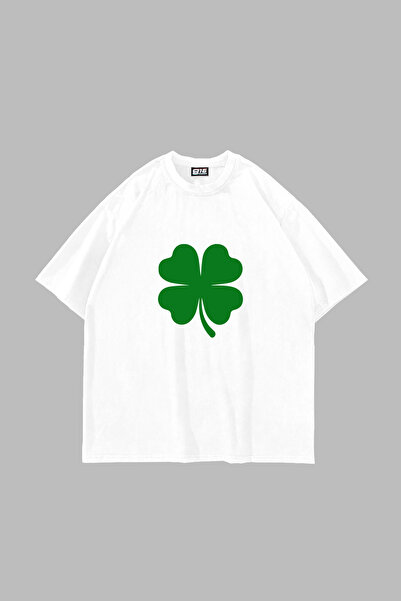 Sekizbiraltı Clover cu imprimeu supradimensionat Tricou alb unisex