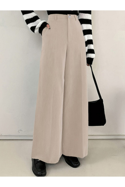 Take Two By Styli Beige High Rise Wide Leg Pants